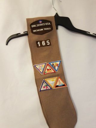 Vintage 90s Girl Scout Brownie Brown Sash Patches Usa