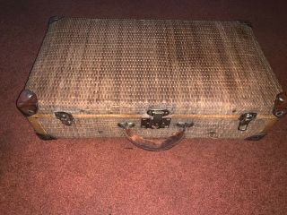 Vintage Wicker Suitcase Leather Picnic Basket Decorative Storage/photo Prop
