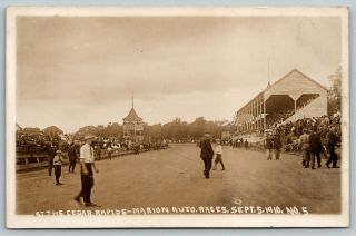 Cedar Rapids - Marion Iowa Auto Races Car No 4 Grandstand Track Sept 5 1910 Rppc