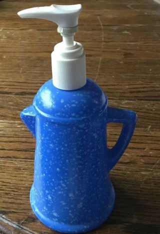 Avon Blue Spatter Country Style Coffee Pot Hand Lotion Pump
