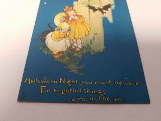 Tuck Halloween Postcard - Children w Pumpkins,  Black Cat,  Bat,  Whiches Hat, 3