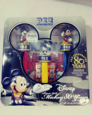 Pez Collectibles Disney Mickey Mouse 80 Yrs.  Limited Edition Set With Tin Box &