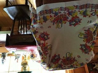 Vintage Tablecloth 50s Broderie flowers fruit 50s basket fences cottage cherry 2