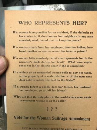 VERY RARE Vote For Woman Suffrage Amendment Jersey Flyer 2