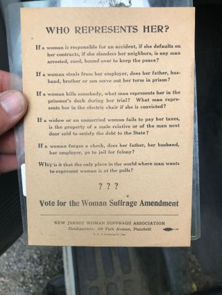 VERY RARE Vote For Woman Suffrage Amendment Jersey Flyer 3