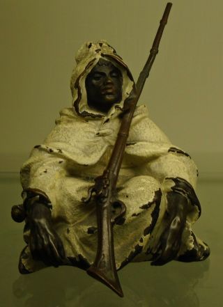 Franz Bergman Bergmann Vienna Bronze Statue Figurine Of Man With Rifle