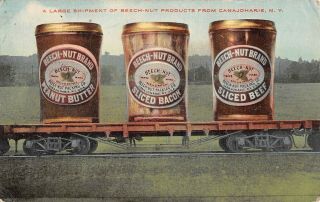 Canajoharie,  Ny,  Beach - Nut Co Adv Pc,  3 Of Its Products On Rr Car 1913