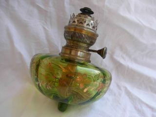 Antique French Enameled Glass Kerozene Lamp Font With Matador Burner.