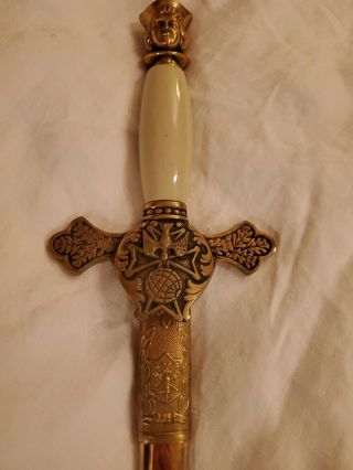 Antique Knights Of Columbus Sword With Scabbord,  Fancy Handle W Head