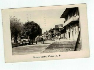 Panama Antique 1942 Photo Post Card Street Scene In Colon