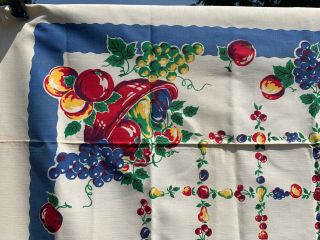 Vintage Cotton Tablecloth 40s PRETTY Fruits Cherries NOVELTY 52 x 52 2