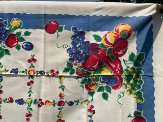 Vintage Cotton Tablecloth 40s PRETTY Fruits Cherries NOVELTY 52 x 52 3
