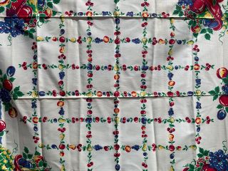 Vintage Cotton Tablecloth 40s PRETTY Fruits Cherries NOVELTY 52 x 52 4
