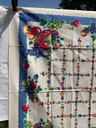 Vintage Cotton Tablecloth 40s PRETTY Fruits Cherries NOVELTY 52 x 52 5