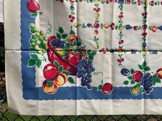 Vintage Cotton Tablecloth 40s PRETTY Fruits Cherries NOVELTY 52 x 52 6