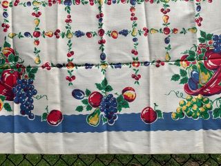 Vintage Cotton Tablecloth 40s PRETTY Fruits Cherries NOVELTY 52 x 52 7