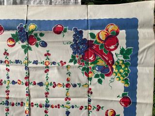 Vintage Cotton Tablecloth 40s PRETTY Fruits Cherries NOVELTY 52 x 52 8