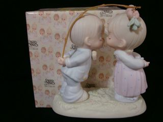 Precious Moments - Boy & Girl Kissing Under Mistletoe - Blessings From Above