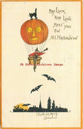 Halloween,  Leubrie & Elkus No 7018 - 2,  Hb Griggs,  Witch In Jol Hot Air Balloon