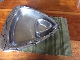 LENOX Pewter Silver Triangle Serving Platter Plate Dish chip and dip bowl set 2