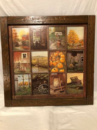 Vintage Homco Window Pane Picture Country Barn Fall