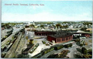 Coffeyville,  Ks Postcard " Missouri Pacific Terminal " Railroad Roundhouse View