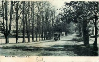 1909 York Photo Postcard: Car On Tree Lined Fulton Ave - Hempstead,  Li,  Ny