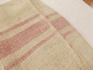 Vtg Antique Rose Pink Stripe European Hemp Linen Feed Sack Grain Bag 18x45