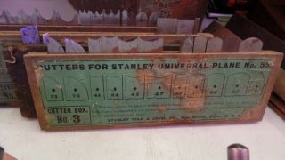 Stanley No.  55 Combination Woodworking Hand Plane W/55 Cutter Blades & Box 10