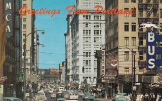 Downtown Portland Oregon Postcard 1950 