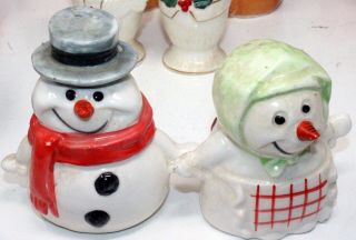 Kreiss Vintage Snowman And Snow Woman Salt And Pepper Shaker Rare Set Marked