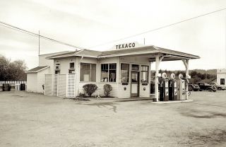 1940s Photo Negative Car Gas Station Pump Texaco Service Advertising Signs
