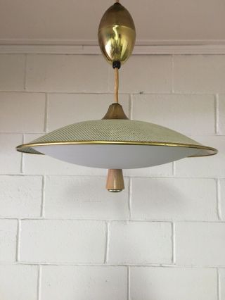 Vintage Mid Century Modern Shade Pull - Down Atomic Flying Saucer Ufo Light