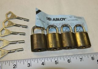 4 X Abloy 3015 Mini Padlocks W/ 5 Keys & Security Id Tag - Good