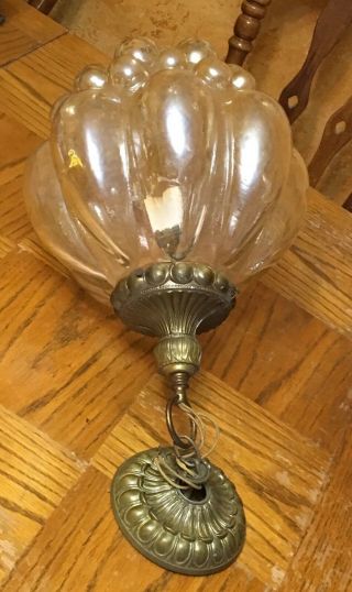 Vintage Mid Century Heavy Thick Bubble Glass Globe Ceiling Light Fixture
