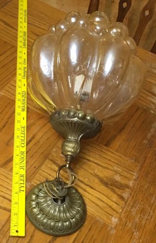 Vintage Mid Century Heavy Thick Bubble Glass Globe Ceiling Light Fixture 2
