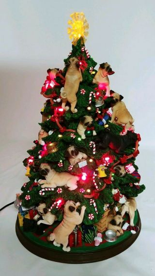 Danbury Pug Dog Christmas Tree Lighted Figurine w/ Box - Retired 12