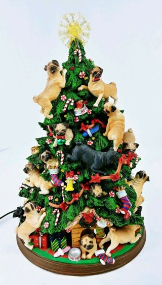 Danbury Pug Dog Christmas Tree Lighted Figurine W/ Box - Retired