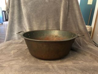 Vintage Large Copper 2 Handle Wash Pan Camping Re - Enactment Decor And More