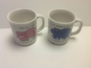 Pig And Hippo Coffee Mugs Set Of Two H.  O.  L.  1985