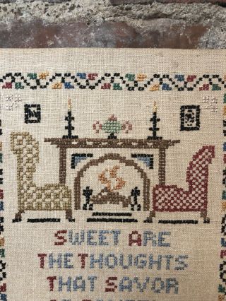 Antique Colonial Sampler 30s Cross Stitch Pure Linen ' Sweet are the Thoughts ' D1 5