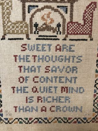 Antique Colonial Sampler 30s Cross Stitch Pure Linen ' Sweet are the Thoughts ' D1 6