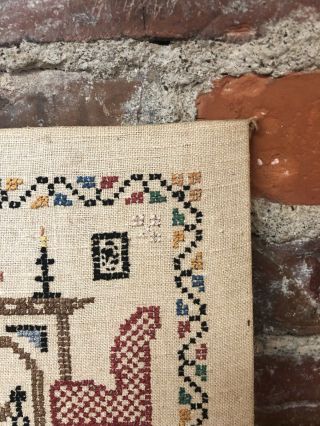 Antique Colonial Sampler 30s Cross Stitch Pure Linen ' Sweet are the Thoughts ' D1 7