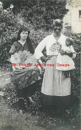 Black European,  Rppc,  Black Face Woman Holding A Black Face Doll,  Photo