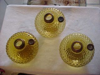 Set Of 3 Victorian Matching Amber Hobnail Art Glass Kerosene Oil Lamp Fonts