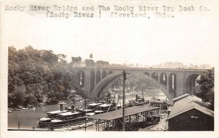 F66/ Rocky River Ohio Rppc Postcard C1920s Cleveland Dry Dock Bridge 8