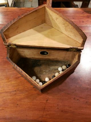 Antique,  Rare Wooden Masonic Ballot Voting Box with Antique White,  Black Marbles 8