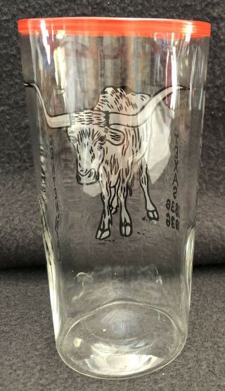 Texas Centennial 1836 - 1936 Souvenir Glass Longhorn Red Rim 5 3/8 4