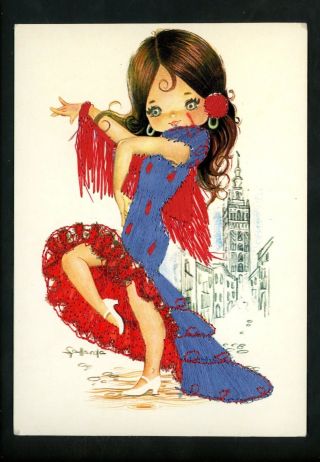 Embroidered Clothing Postcard Spain Artist Signed Fallarda Child Girl Dancer