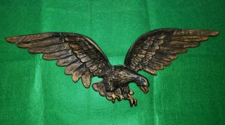 Vintage Heavy 26 Inch Cast Iron Eagle Wall Hanging Antique Brass Finish